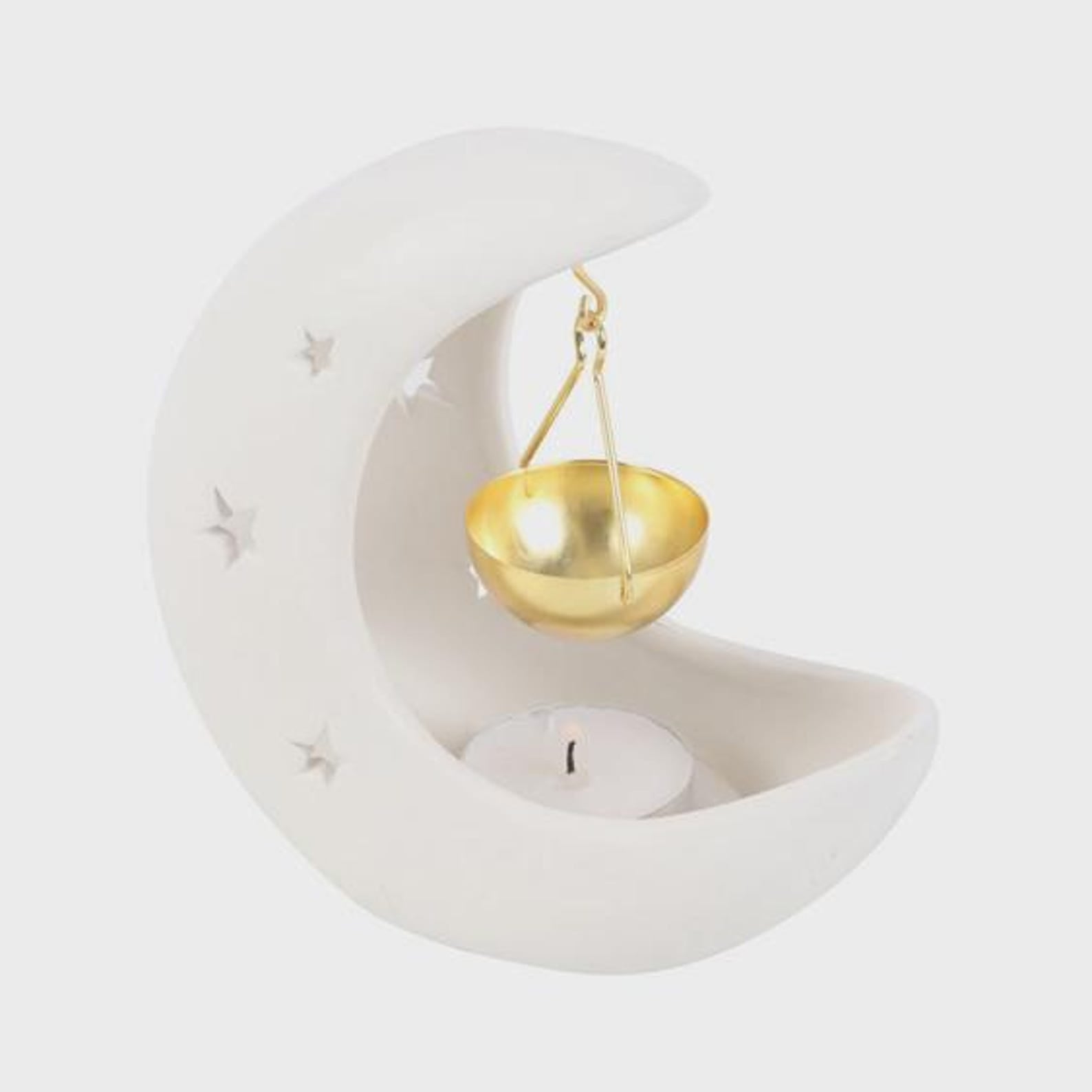 White Crescent Moon Oil Burner with Metal Dish